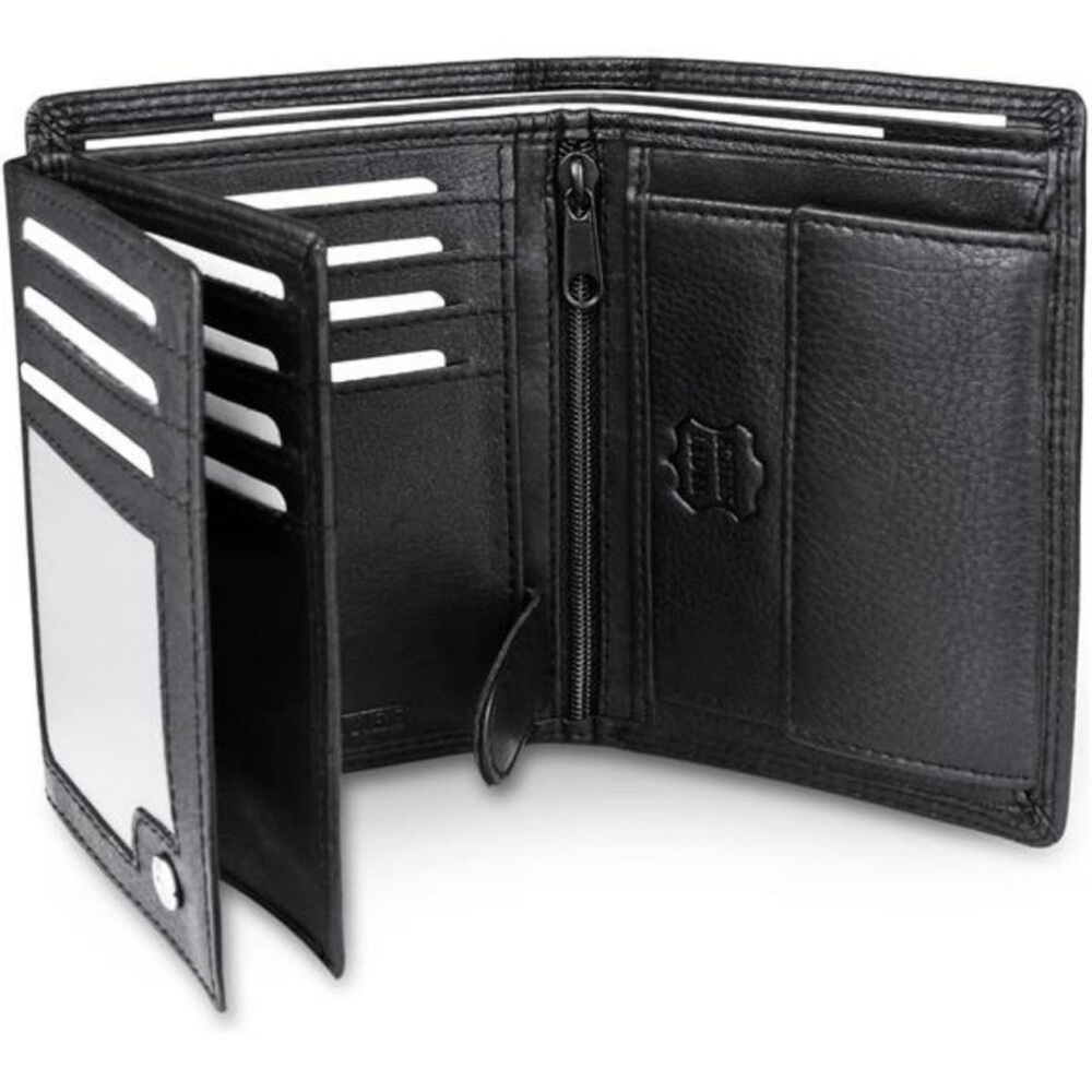 Mens Black Nappa Genuine Leather Wallet Trifold Large Capacity Gift for Men Him